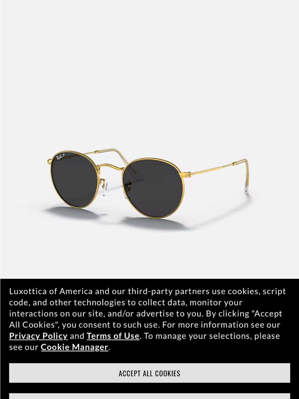 Ray-Ban Gold Frame Sunglasses with Black Lenses